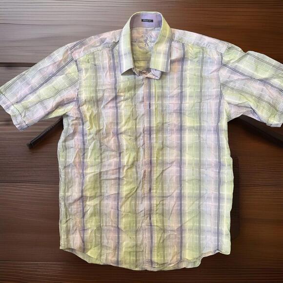 Bugatchi Men's S Plaid Short Sleeve Button-Up Shirt Multicolor Casual - Picture 1 of 4